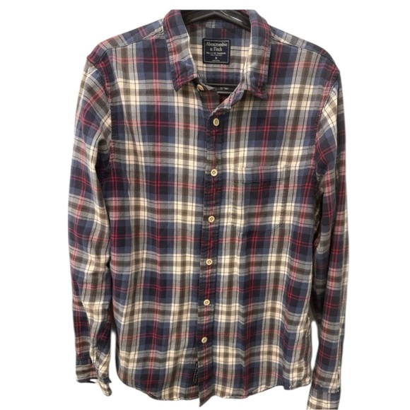 Abercrombie & Fitch Other - Abercrombie & Fitch Navy Red Flannel Plaid Shirt M Slim